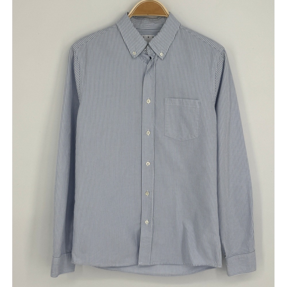ASKET The Oxford Shirt Small Long Blue Stripe Button Down Organic Preppy Minimal - Picture 5 of 14